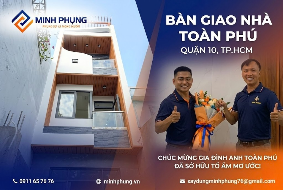 XÂY MỚI NHÀ ANH TOÀN PHÚ QUẬN 10 – NHÀ PHỐ 1 TRỆT 2 LẦU SÂN THƯỢNG ĐÃ BÀN GIAO