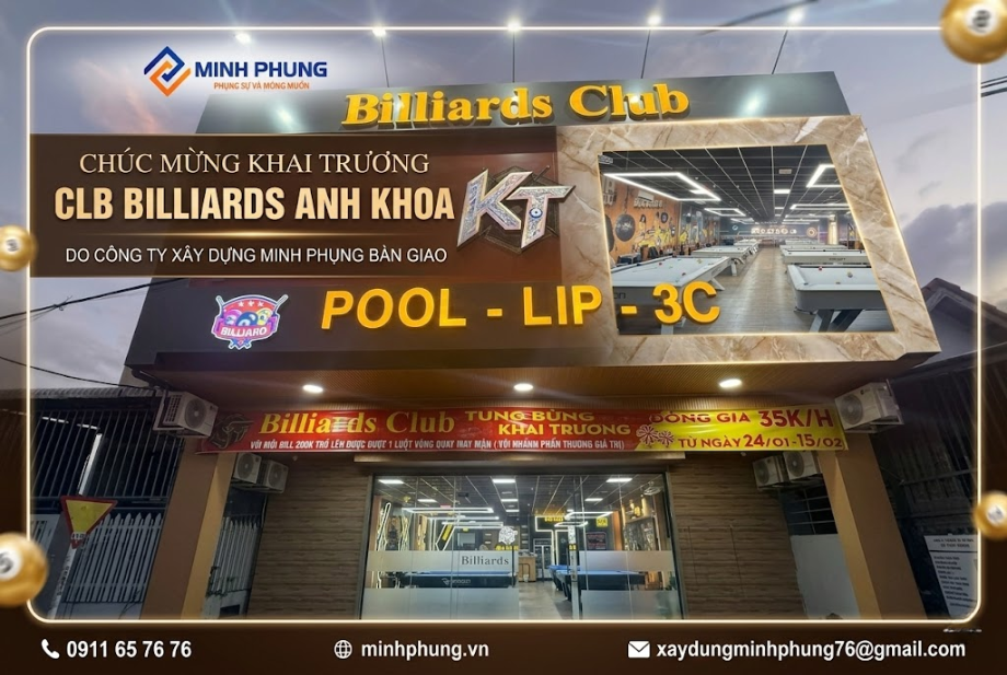 Thi Công Câu Lạc Bộ Bida Nha Trang Trọn Gói | Báo Giá Khánh Hòa 2026