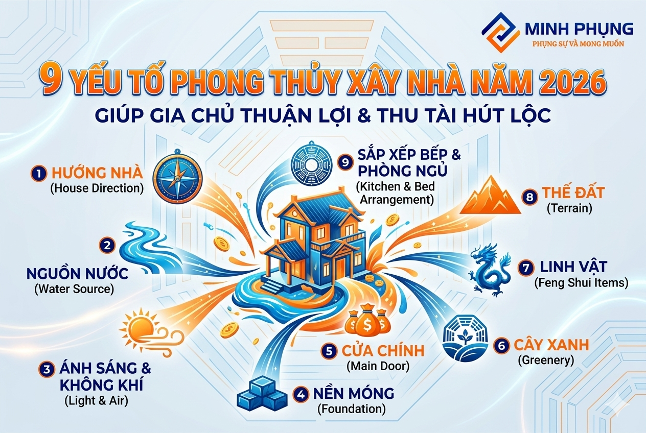 9 yếu tố phong thủy xây nhà năm 2026 chuẩn | Xây dựng Minh Phụng